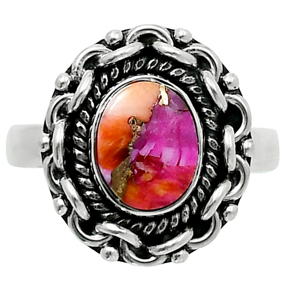 Premium Kingman Orange Dahlia Turquoise Ring size-7 R-1667 30-ER11708