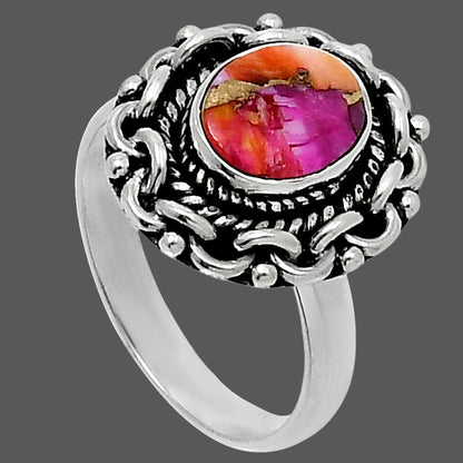 Premium Kingman Orange Dahlia Turquoise Ring size-7 R-1667 30-ER11708