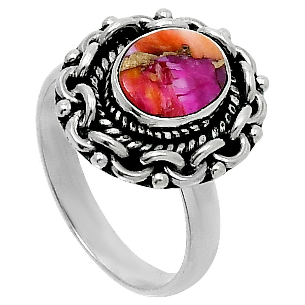 Premium Kingman Orange Dahlia Turquoise Ring size-7 R-1667 30-ER11708