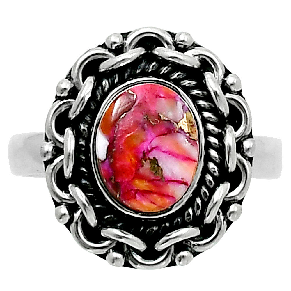 Premium Kingman Orange Dahlia Turquoise Ring size-7 R-1667 30-ER11709