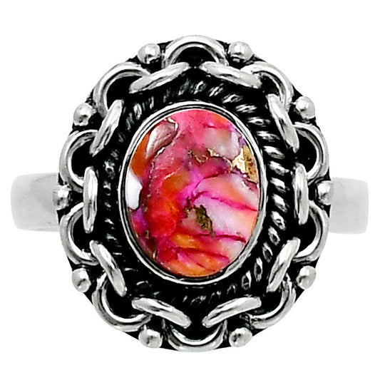 Premium Kingman Orange Dahlia Turquoise Ring size-7 R-1667 30-ER11709