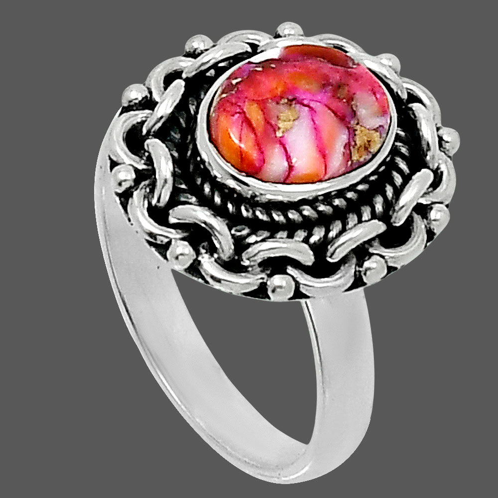 Premium Kingman Orange Dahlia Turquoise Ring size-7 R-1667 30-ER11709