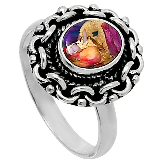 Premium Kingman Orange Dahlia Turquoise Ring size-9 R-1667 30-ER11715