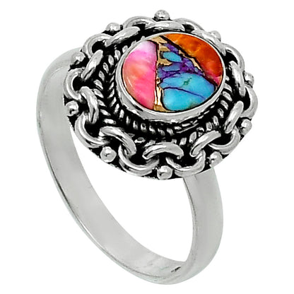 Premium Kingman Orange Dahlia Turquoise Ring size-9 R-1667 30-ER11717