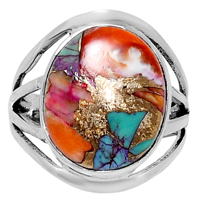 Premium Kingman Orange Dahlia Turquoise Ring size-7 R-1219 30-ER11869