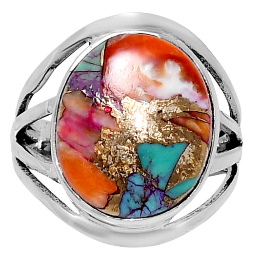 Premium Kingman Orange Dahlia Turquoise Ring size-7 R-1219 30-ER11869