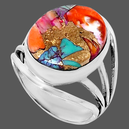 Premium Kingman Orange Dahlia Turquoise Ring size-7 R-1219 30-ER11869