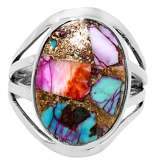Premium Kingman Orange Dahlia Turquoise Ring size-7 R-1219 30-ER11877