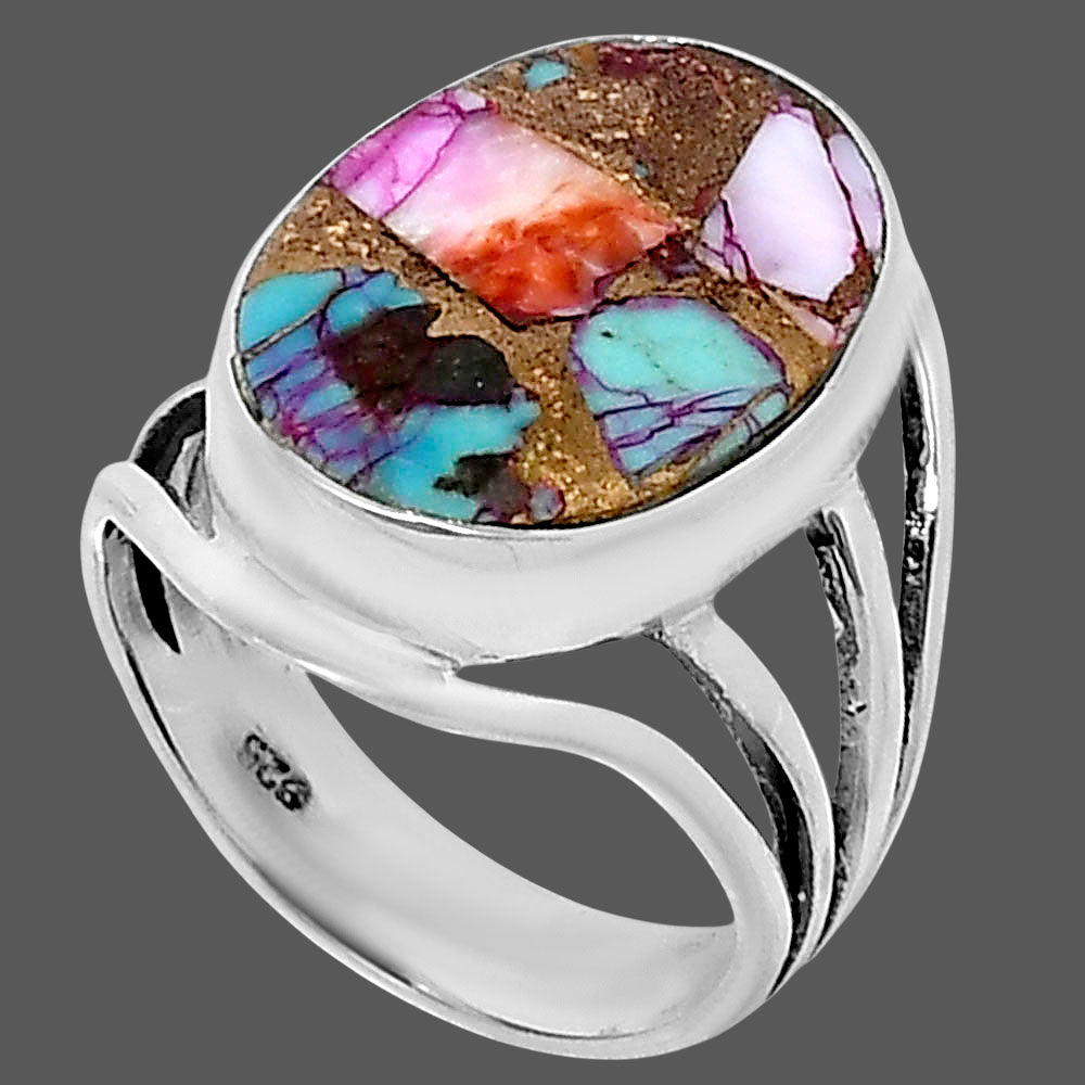 Premium Kingman Orange Dahlia Turquoise Ring size-7 R-1219 30-ER11877