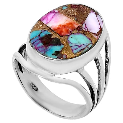 Premium Kingman Orange Dahlia Turquoise Ring size-7 R-1219 30-ER11877