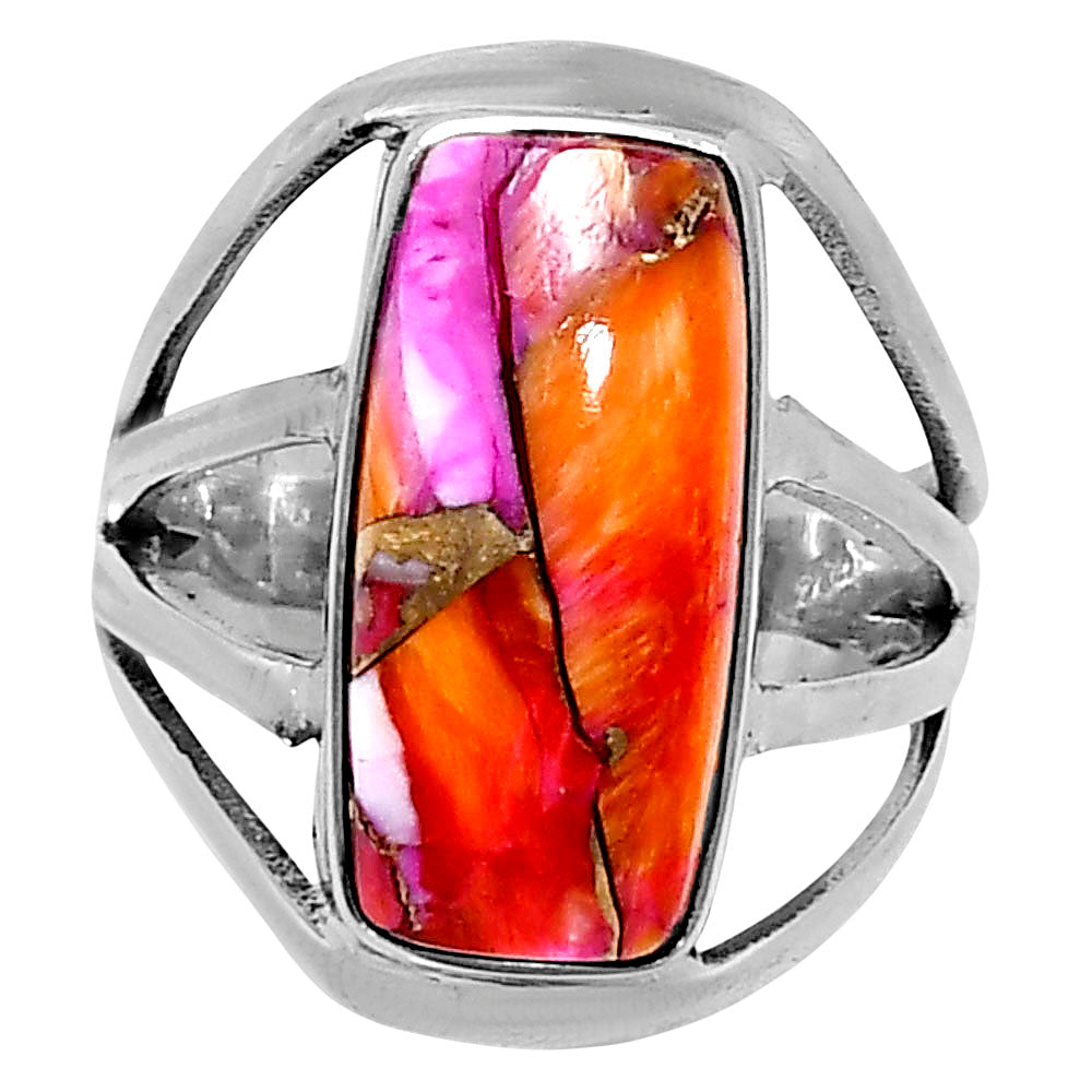 Premium Kingman Orange Dahlia Turquoise Ring size-7 R-1219 30-ER11880