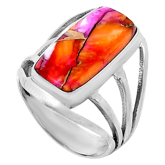 Premium Kingman Orange Dahlia Turquoise Ring size-7 R-1219 30-ER11880