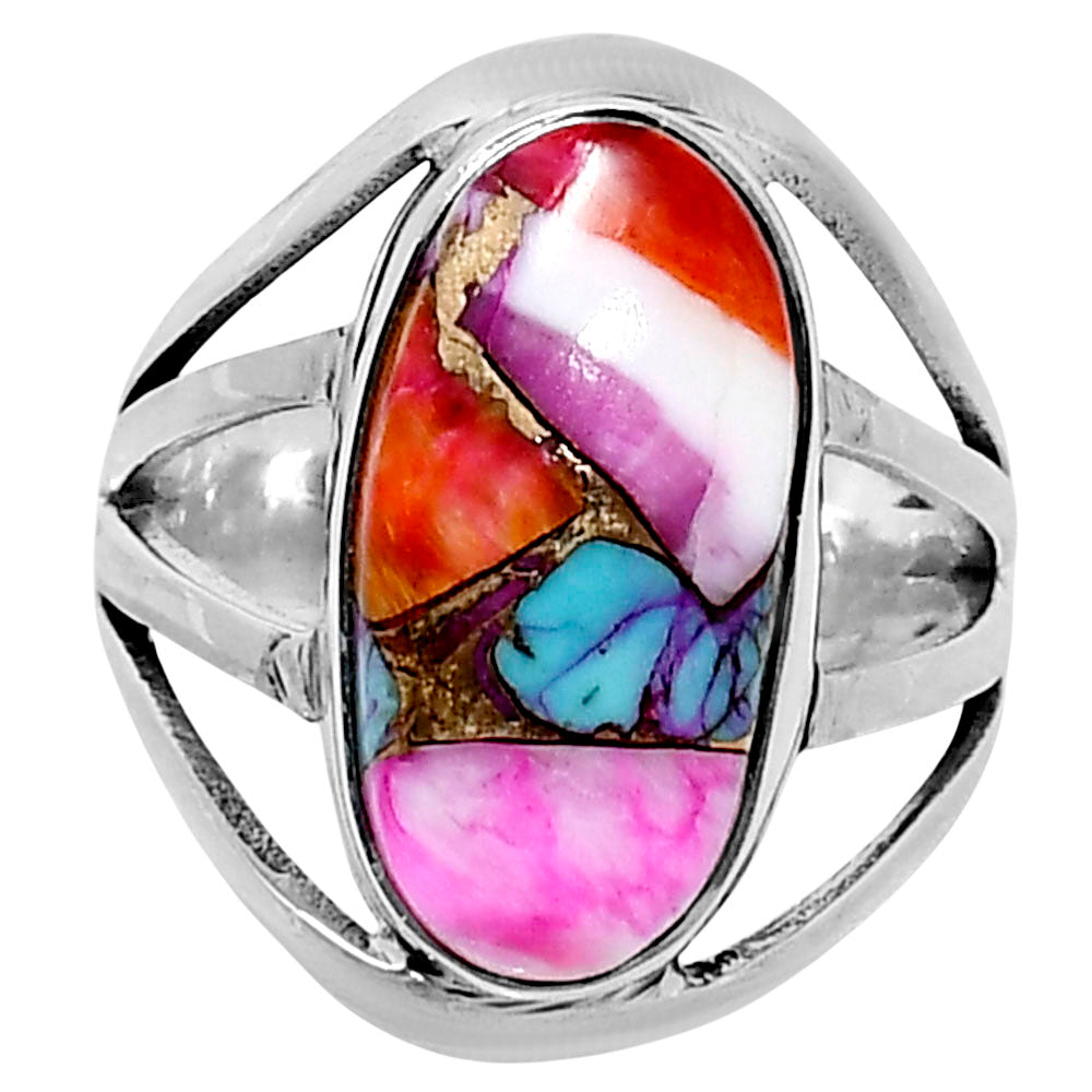 Premium Kingman Orange Dahlia Turquoise Ring size-7 R-1219 30-ER11881