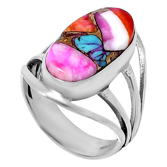 Premium Kingman Orange Dahlia Turquoise Ring size-7 R-1219 30-ER11881