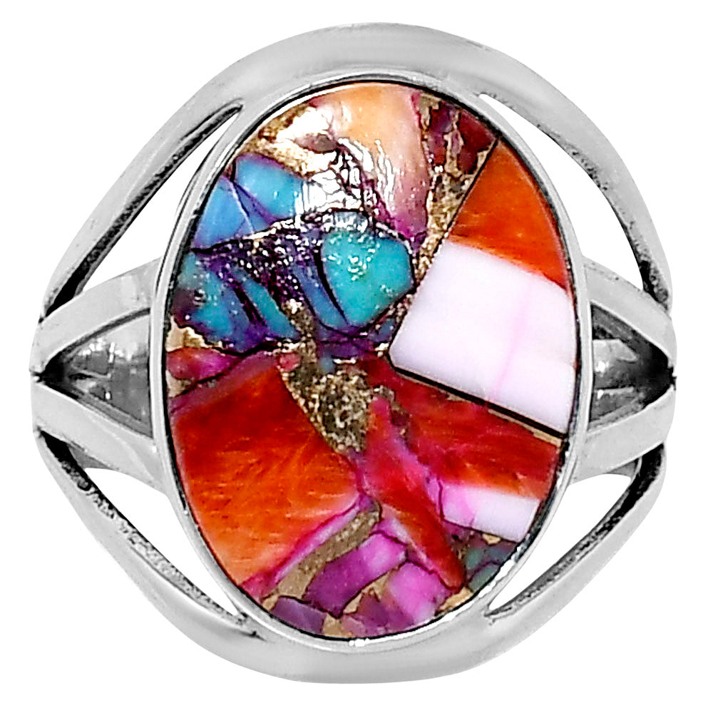 Premium Kingman Orange Dahlia Turquoise Ring size-7 R-1219 30-ER11883