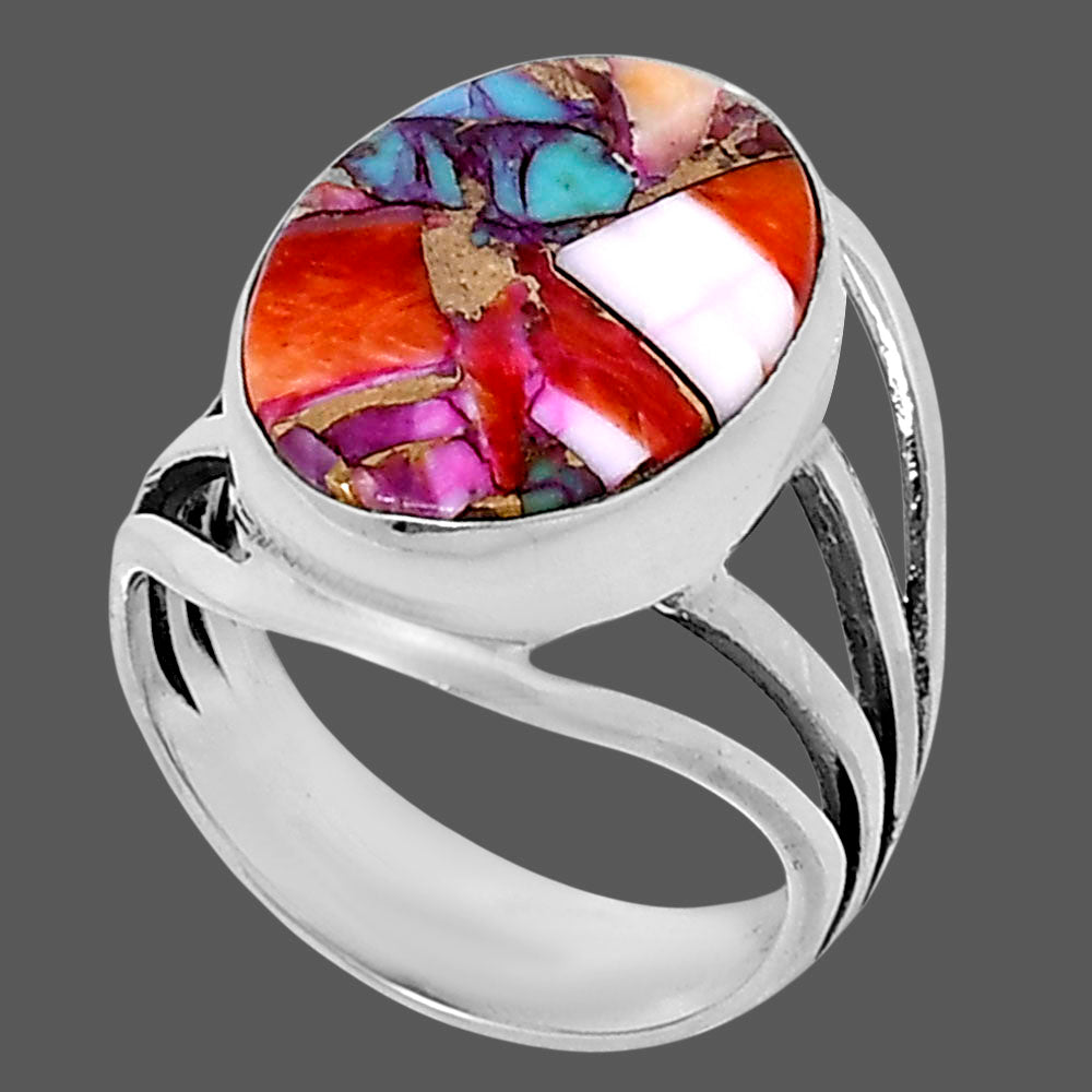 Premium Kingman Orange Dahlia Turquoise Ring size-7 R-1219 30-ER11883
