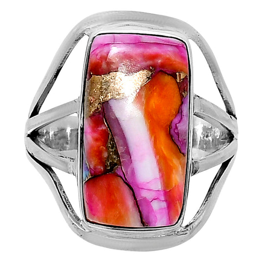 Premium Kingman Orange Dahlia Turquoise Ring size-9 R-1219 30-ER11912