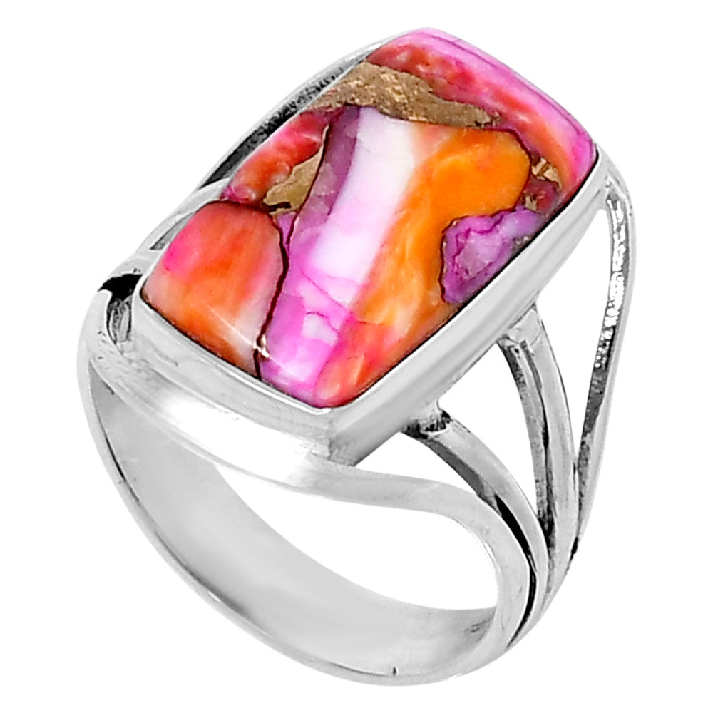 Premium Kingman Orange Dahlia Turquoise Ring size-9 R-1219 30-ER11912