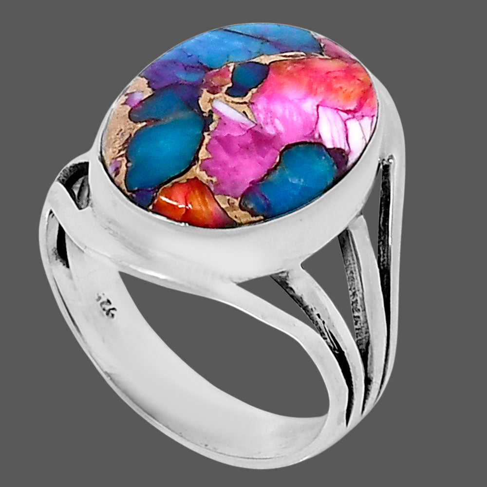 Premium Kingman Orange Dahlia Turquoise Ring size-9 R-1219 30-ER11915