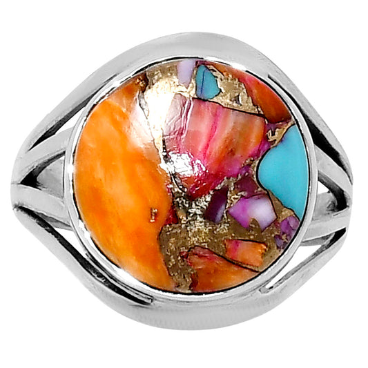 Premium Kingman Orange Dahlia Turquoise Ring size-9 R-1219 30-ER11921