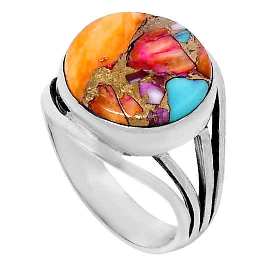 Premium Kingman Orange Dahlia Turquoise Ring size-9 R-1219 30-ER11921