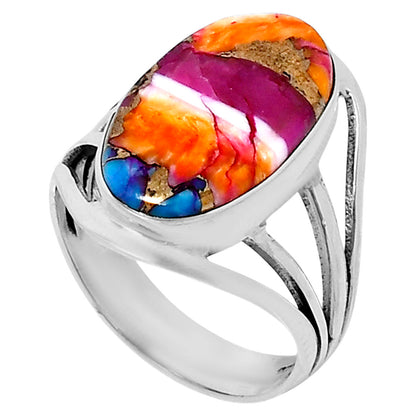 Premium Kingman Orange Dahlia Turquoise Ring size-9 R-1219 30-ER11923