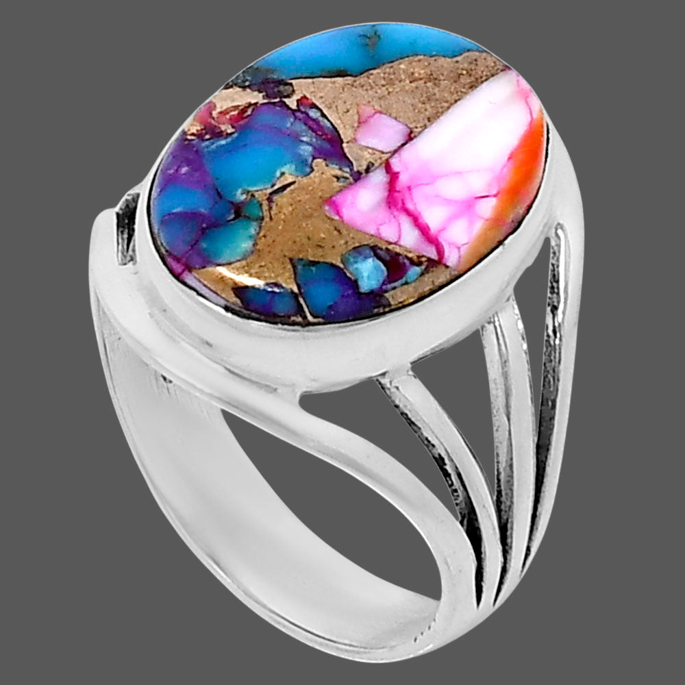 Premium Kingman Orange Dahlia Turquoise Ring size-10 R-1219 30-ER11942