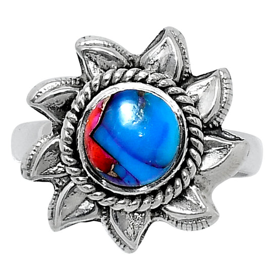 Premium Kingman Orange Dahlia Turquoise Ring size-6 R-1617 30-ER11945