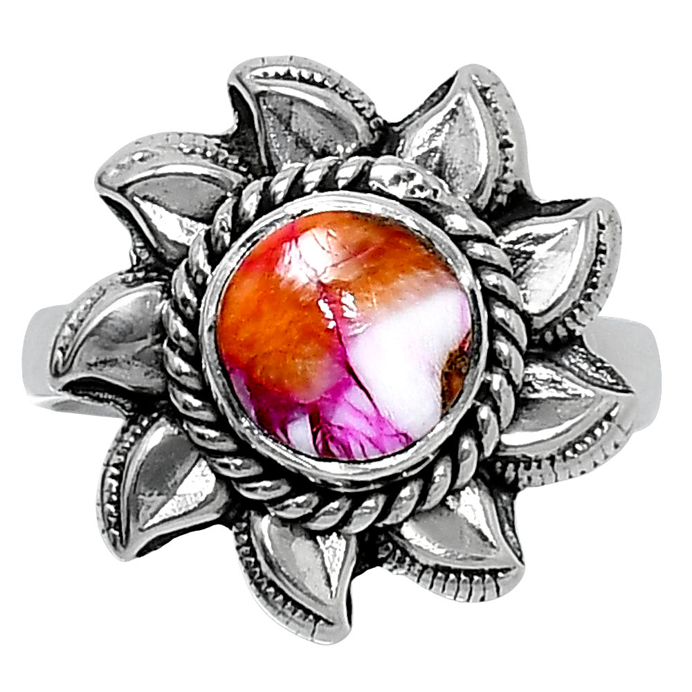 Premium Kingman Orange Dahlia Turquoise Ring size-6 R-1617 30-ER11946