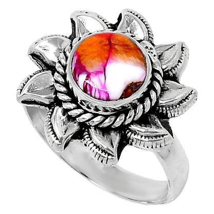 Premium Kingman Orange Dahlia Turquoise Ring size-6 R-1617 30-ER11946