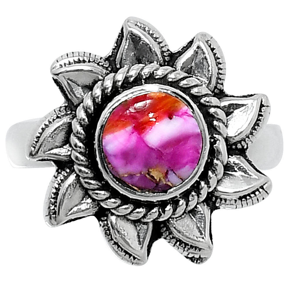 Premium Kingman Orange Dahlia Turquoise Ring size-7 R-1617 30-ER11947