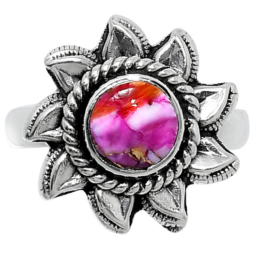 Premium Kingman Orange Dahlia Turquoise Ring size-7 R-1617 30-ER11947
