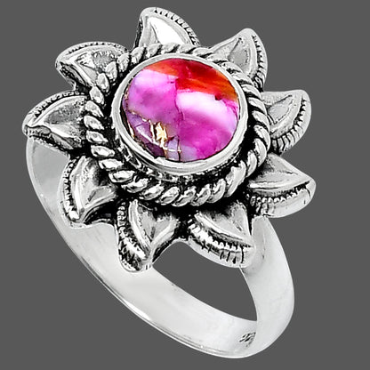 Premium Kingman Orange Dahlia Turquoise Ring size-7 R-1617 30-ER11947