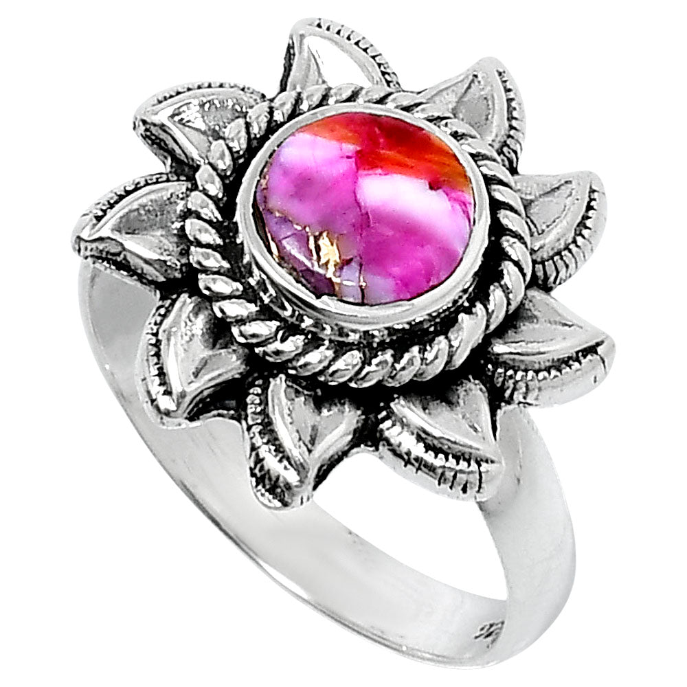 Premium Kingman Orange Dahlia Turquoise Ring size-7 R-1617 30-ER11947