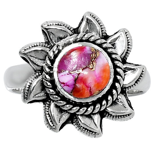 Premium Kingman Orange Dahlia Turquoise Ring size-7 R-1617 30-ER11948