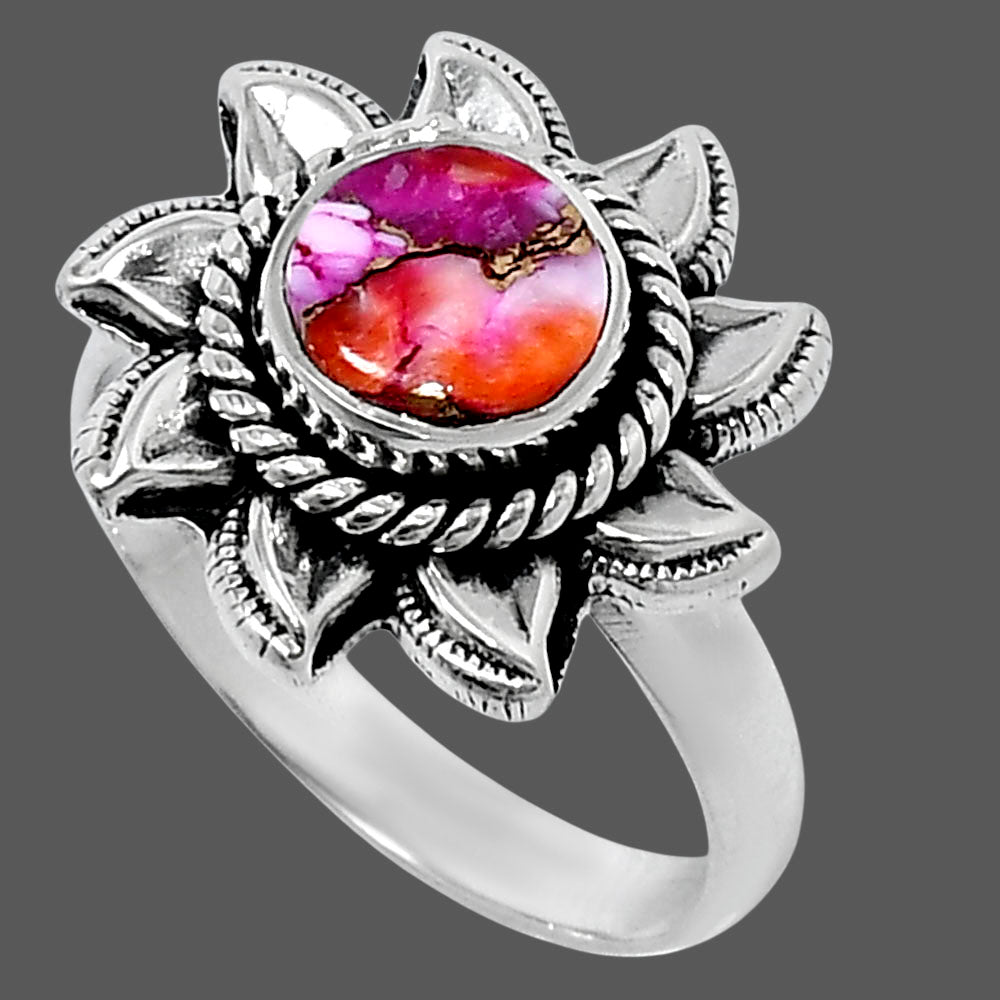 Premium Kingman Orange Dahlia Turquoise Ring size-7 R-1617 30-ER11948
