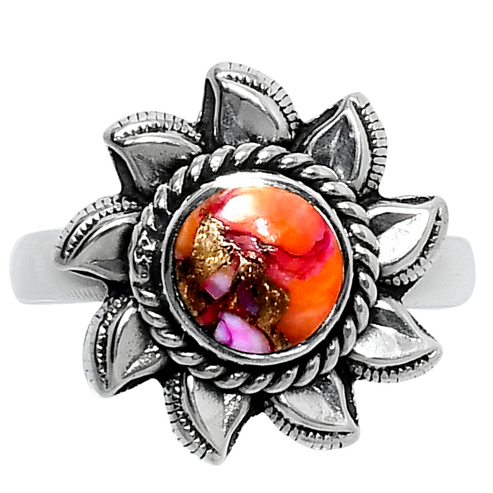 Premium Kingman Orange Dahlia Turquoise Ring size-8 R-1617 30-ER11950