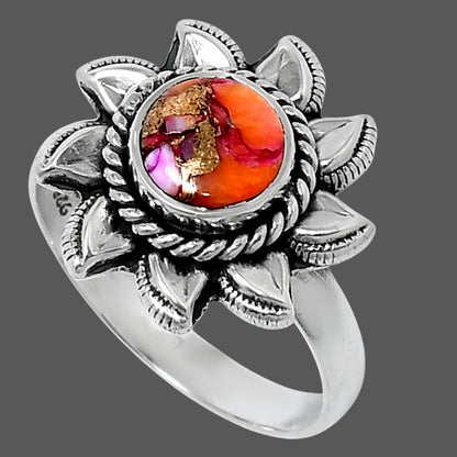 Premium Kingman Orange Dahlia Turquoise Ring size-8 R-1617 30-ER11950