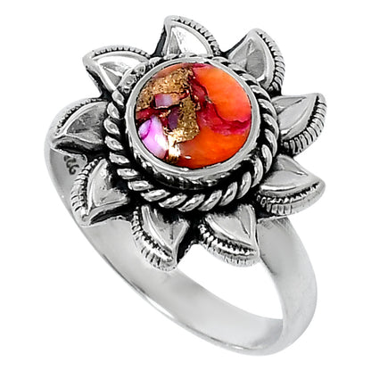 Premium Kingman Orange Dahlia Turquoise Ring size-8 R-1617 30-ER11950