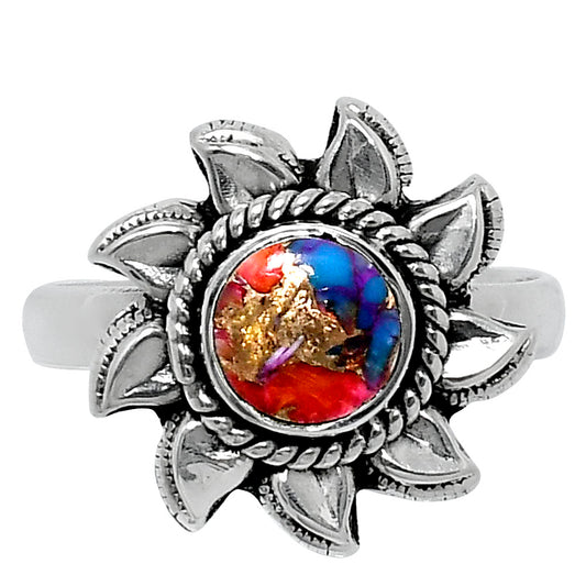 Premium Kingman Orange Dahlia Turquoise Ring size-9 R-1617 30-ER11951