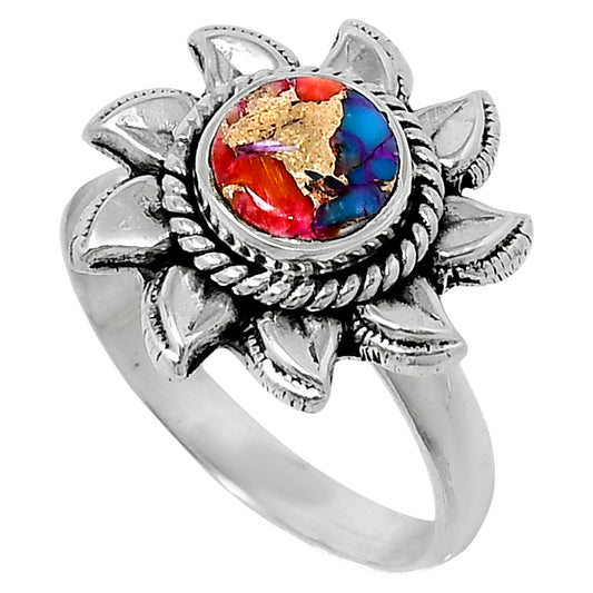 Premium Kingman Orange Dahlia Turquoise Ring size-9 R-1617 30-ER11951