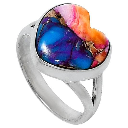 Premium Heart Kingman Orange Dahlia Turquoise Ring size-7 R-1073 30-ER11959