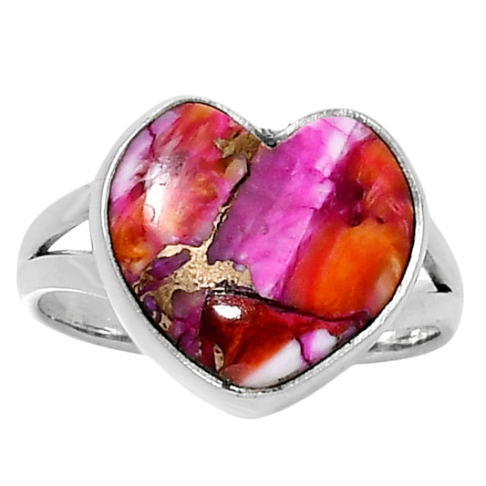 Premium Heart Kingman Orange Dahlia Turquoise Ring size-8 R-1073 30-ER11967