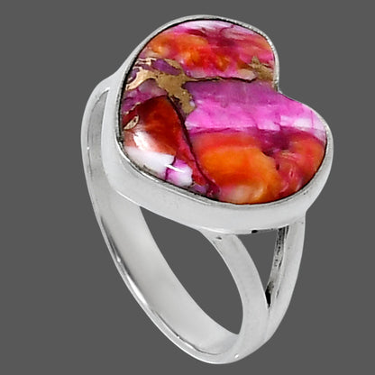 Premium Heart Kingman Orange Dahlia Turquoise Ring size-8 R-1073 30-ER11967