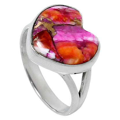 Premium Heart Kingman Orange Dahlia Turquoise Ring size-8 R-1073 30-ER11967