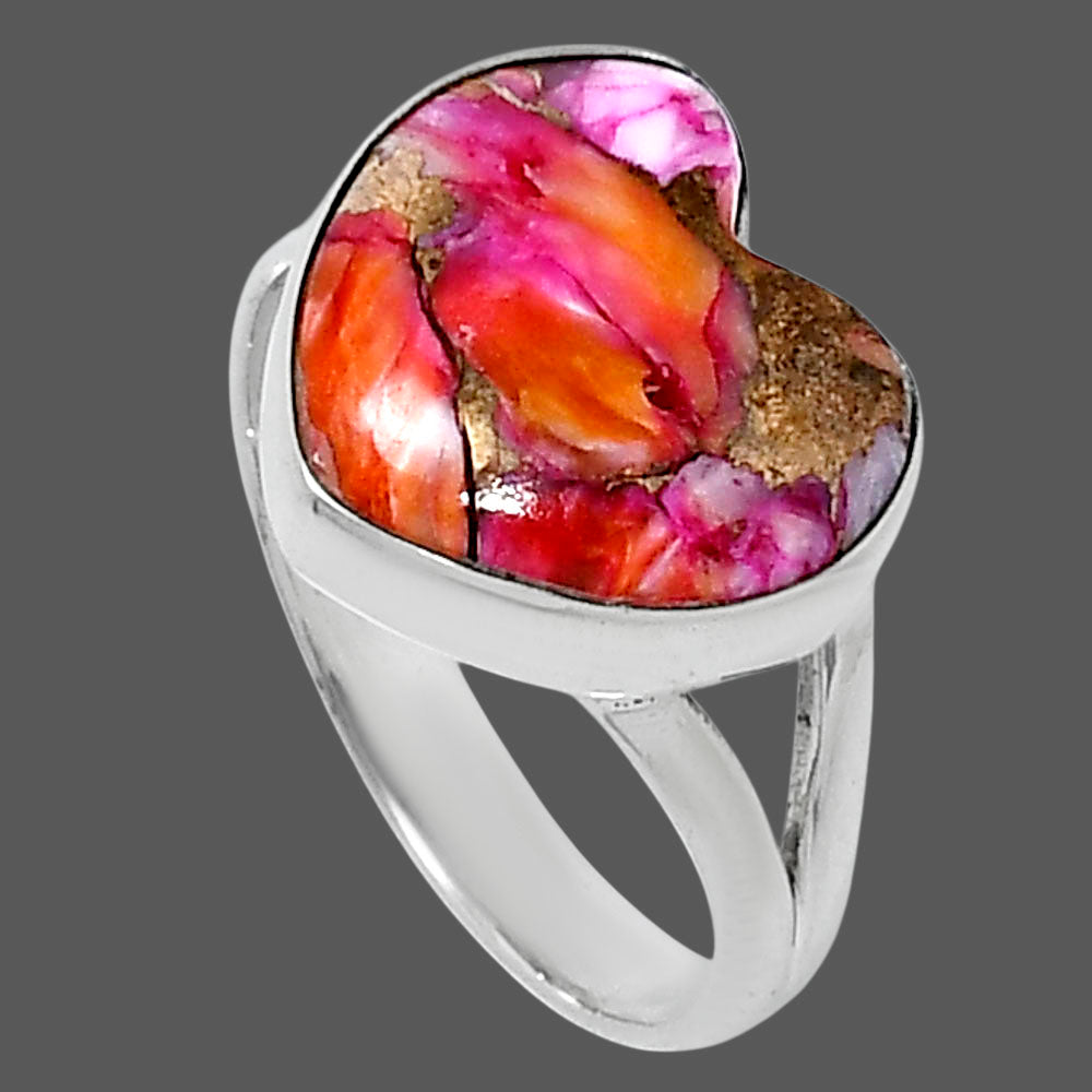 Premium Heart Kingman Orange Dahlia Turquoise Ring size-8 R-1073 30-ER11970