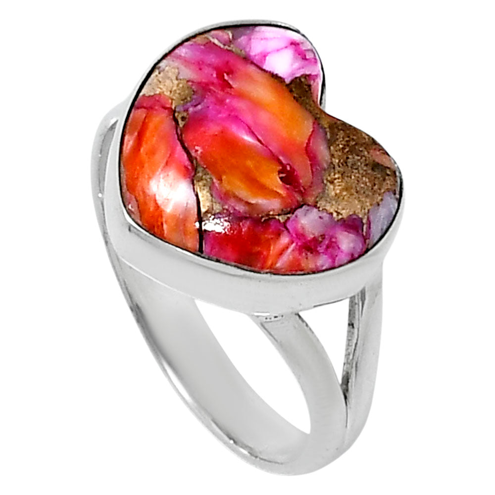 Premium Heart Kingman Orange Dahlia Turquoise Ring size-8 R-1073 30-ER11970