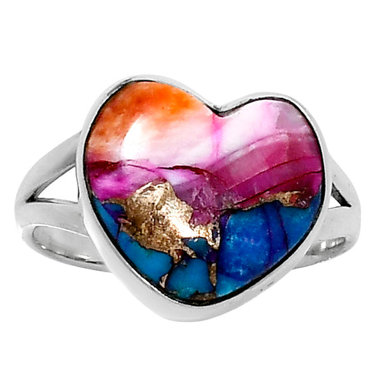 Premium Heart Kingman Orange Dahlia Turquoise Ring size-8 R-1073 30-ER11971