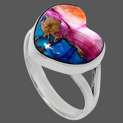 Premium Heart Kingman Orange Dahlia Turquoise Ring size-8 R-1073 30-ER11971