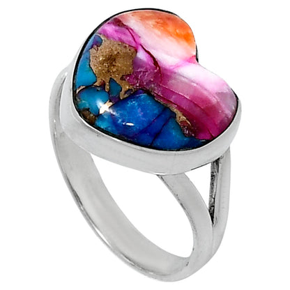 Premium Heart Kingman Orange Dahlia Turquoise Ring size-8 R-1073 30-ER11971